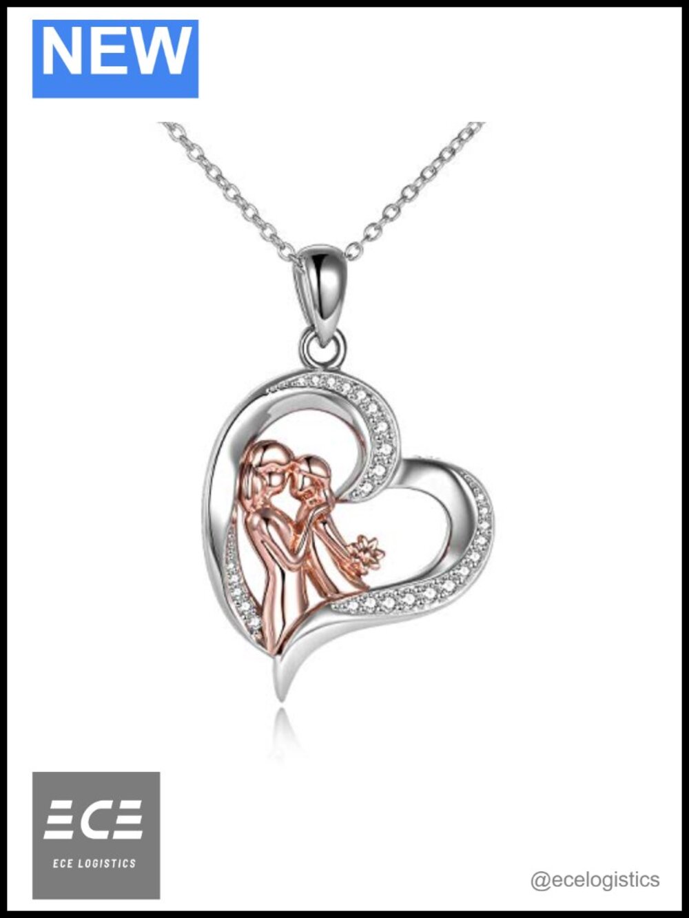 Sterling Silver Mother Daughter Heart Pendant Necklace with 18+2in Cable Chain